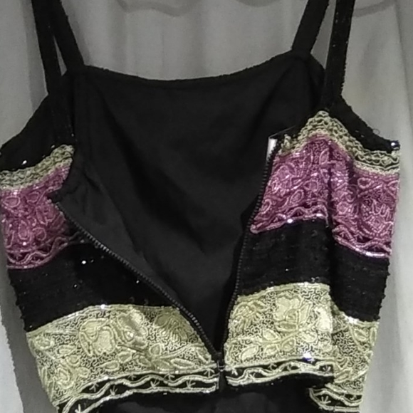 Vintage LAURENCE KAZAR BEADED SEQUIN SPAGHETTI TOP - Picture 5 of 6
